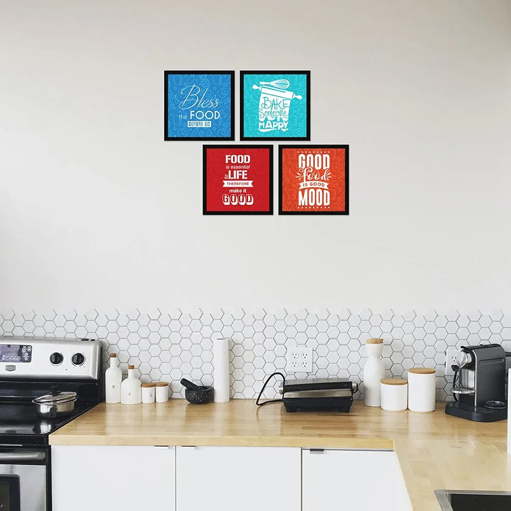ArtX Kitchen Spices Motivational Funny Quotes Framed Paintings Posters, 20 X 20 inches , 10.0 X 10.0 inches Each, Multicolor, Synthetic Wood, Set of 4 