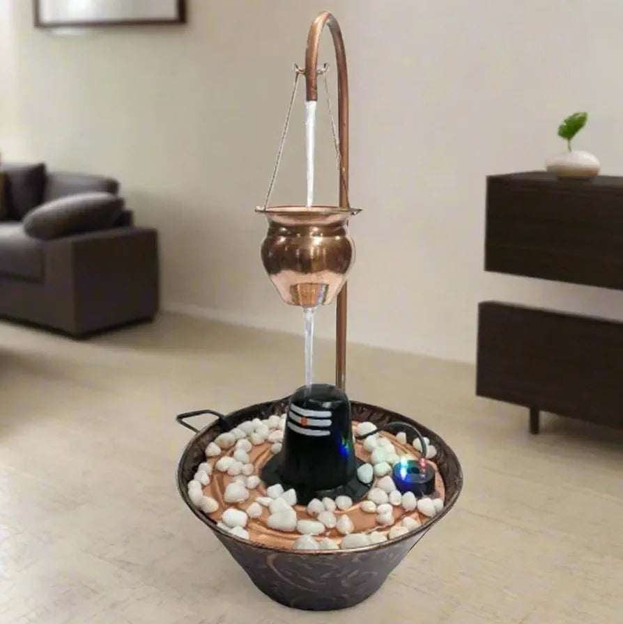 ALILA Resin Lord Shiva Shivling Shiv Ling Water Fountain For Home Living Room Temple Decor Decoration, 18 Inches