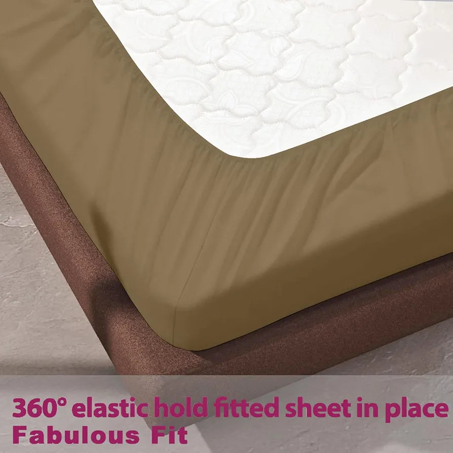 Trance Home Linen 100% Cotton 78x72 inch King Elastic Fitted Bedsheet | 400TC Soft Durable Plain Fitted Elastic Bed Sheet with 2 Pillow Covers 