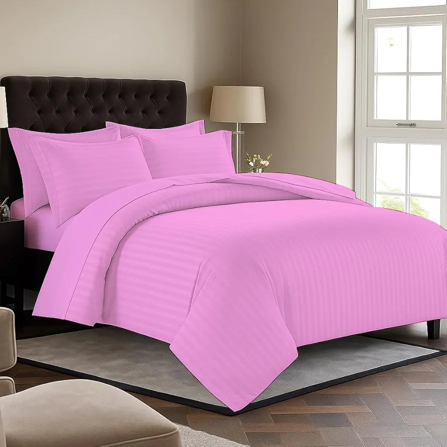 Trance Home Linen Zippered 100% Cotton 200TC Satin Stripe King Size Duvet Cover Quilt Cover Blanket Cover Razai Comforter Cover with 2 Pillow Covers 