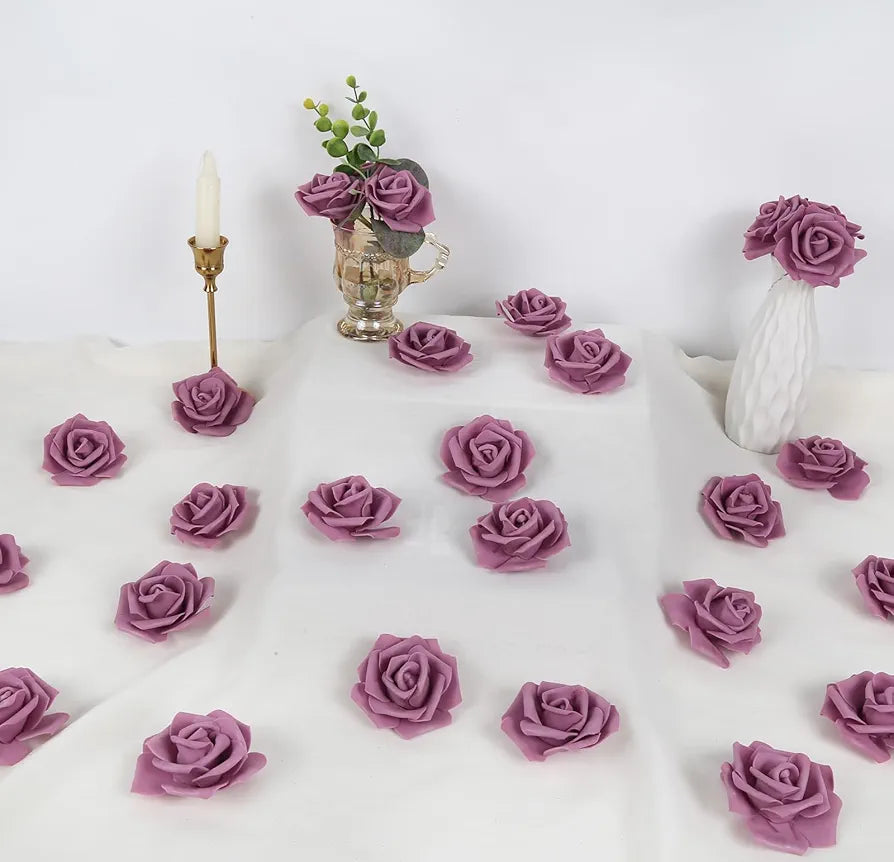 IPOPU Artificial Rose Flower Heads, 100pcs Dusty Rose Foam Fake Roses Bulk 3inch Stemless Faux Flowers for DIY Wedding Baby Shower Centerpieces Arrangements Party Tables Home Decor 