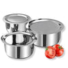 Vinod Stainless Steel 3 pc Tope Set with Capacity of 1 litres, 1.4 litres & 1.8 litres with Stainless Steel Lids