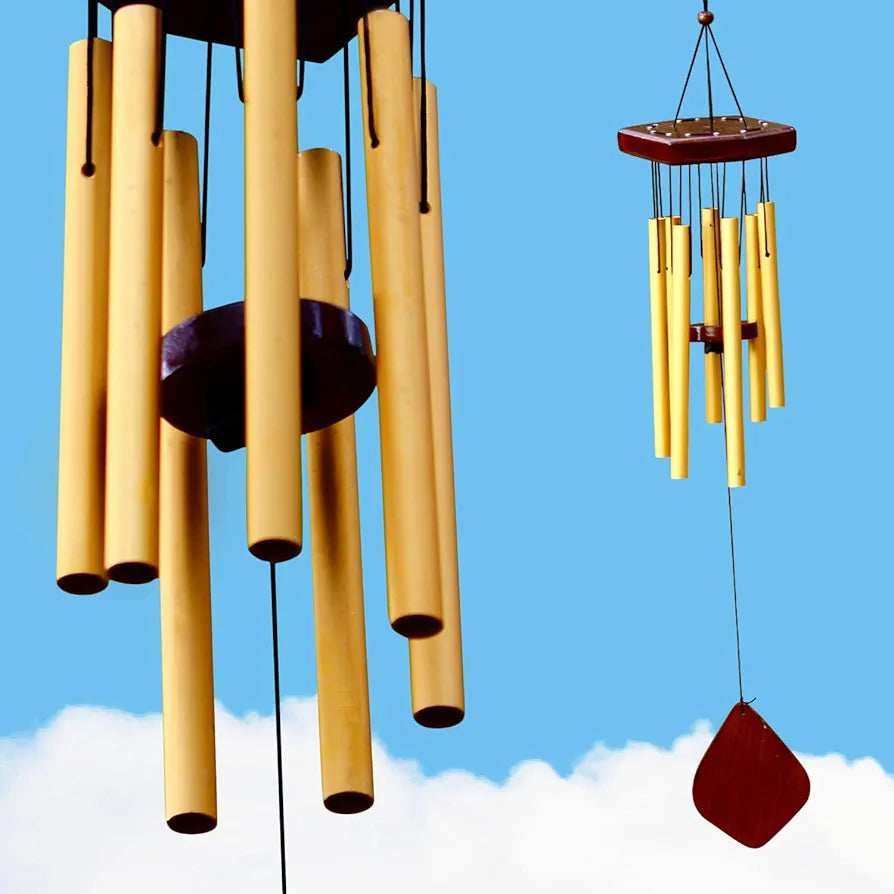Lilone 7 Pipe Gold Wind Chimes for Home Positive Energy | Windchimes for Balcony Bedroom with Sweet Sound | 60 cm Long