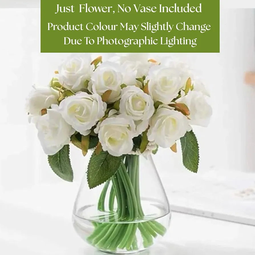 VERVENIX Set of 12 Artificial Rose Flower Bunches for Vase  – Premium Decorative Gift Items for Living Room, Bedroom, Wedding, Party, and Events 