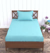 Trance Home Linen 100% Cotton 78x36 inch Single Fitted 200TC Satin Stripe Elastic Fitted Bedsheet with 1 Pillow Covers Colour Sea Blue