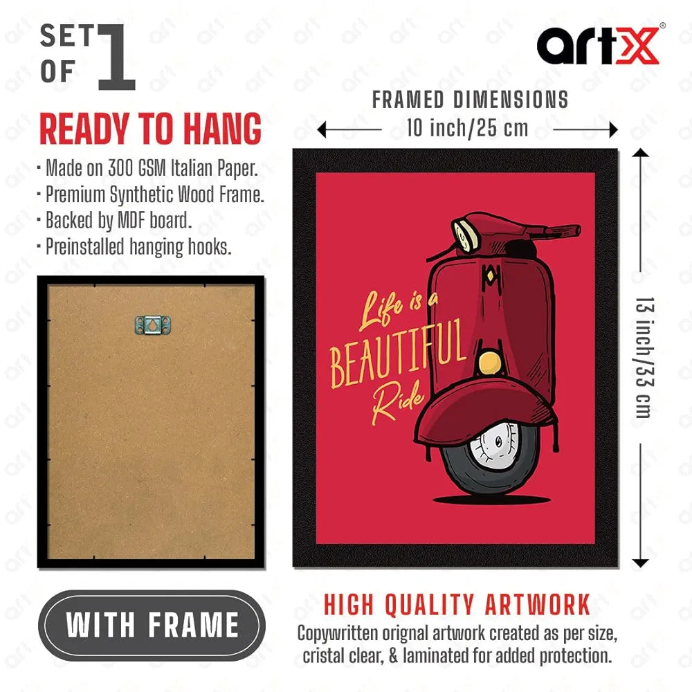 ArtX Paper Motivational Quote Life is a Beautiful Ride Wall Frame Art Painting, For Living Room, Drawing Room, Multicolor, Motivational, 10.0 X 13.0 inches, Set of 1