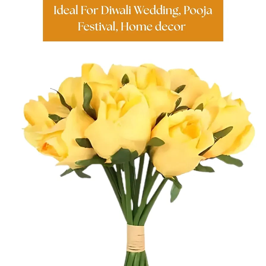 VERVENIX Set of 12 Artificial Rose Flower Bunches for Vase  – Premium Decorative Gift Items for Living Room, Bedroom, Wedding, Party, and Events 