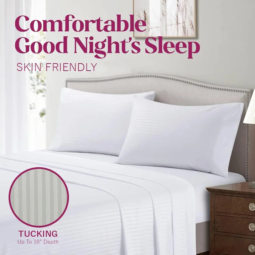 Trance Home Linen 400 TC 100% Cotton Queen Sheet Set 4pcs -1 Fitted Sheet +1 Flat Sheet and 2 Pillow Covers