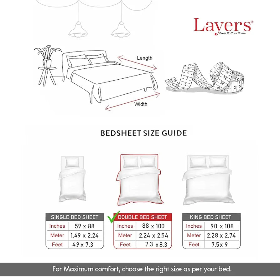 Emaline 100% Cotton Double Bedsheet Set  | 1 Double Cotton Bedsheet & 2 Pillow Covers | Breathable & Anti-Wrinkle | 144 TC | 