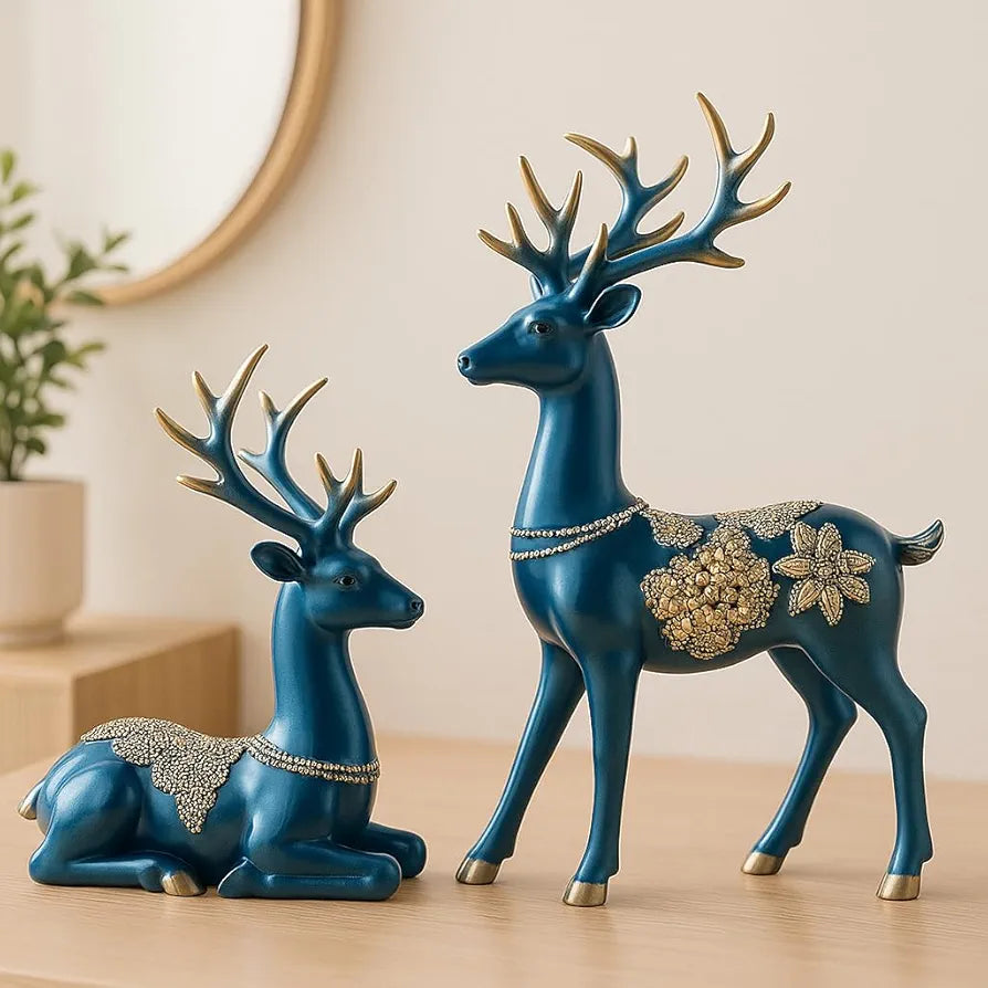 Xtore Creative Resin Golden Reindeer Sculptures | Beautiful Home Decor | Lifts up Energy of Your Room - 