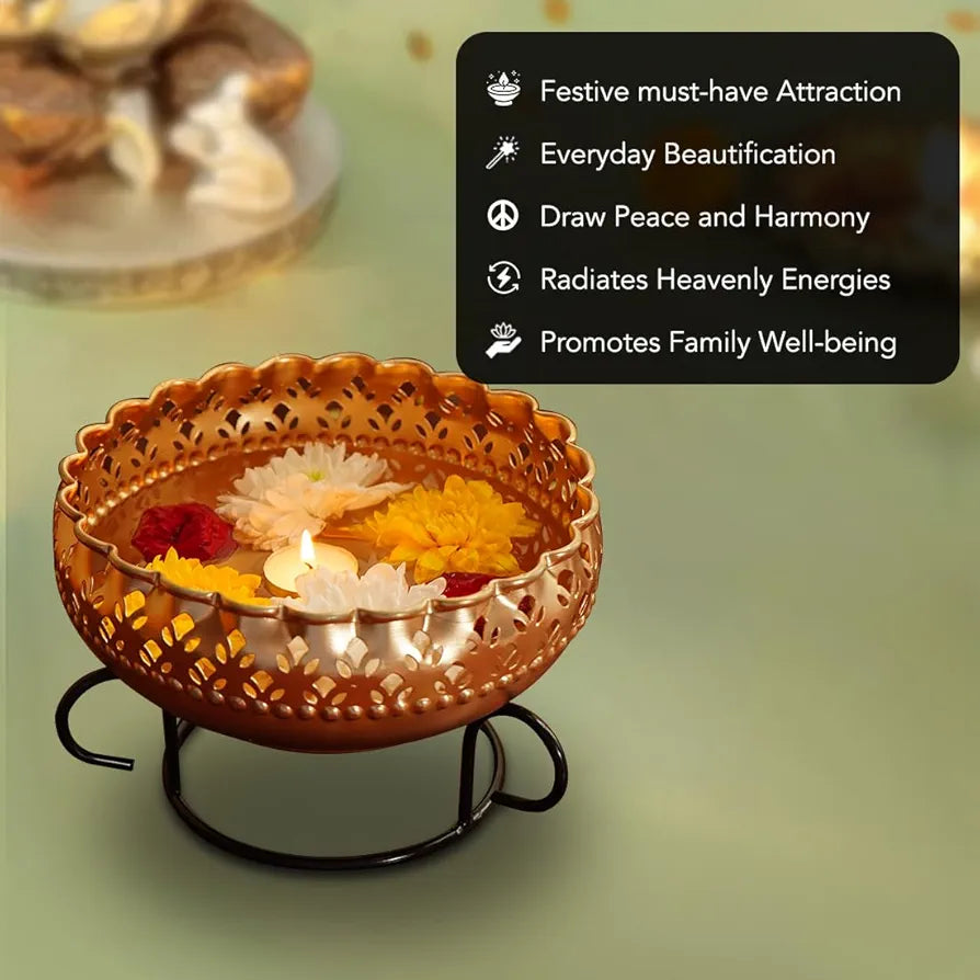 Ekhasa Gold Urli Bowl with Stand for Home Décor