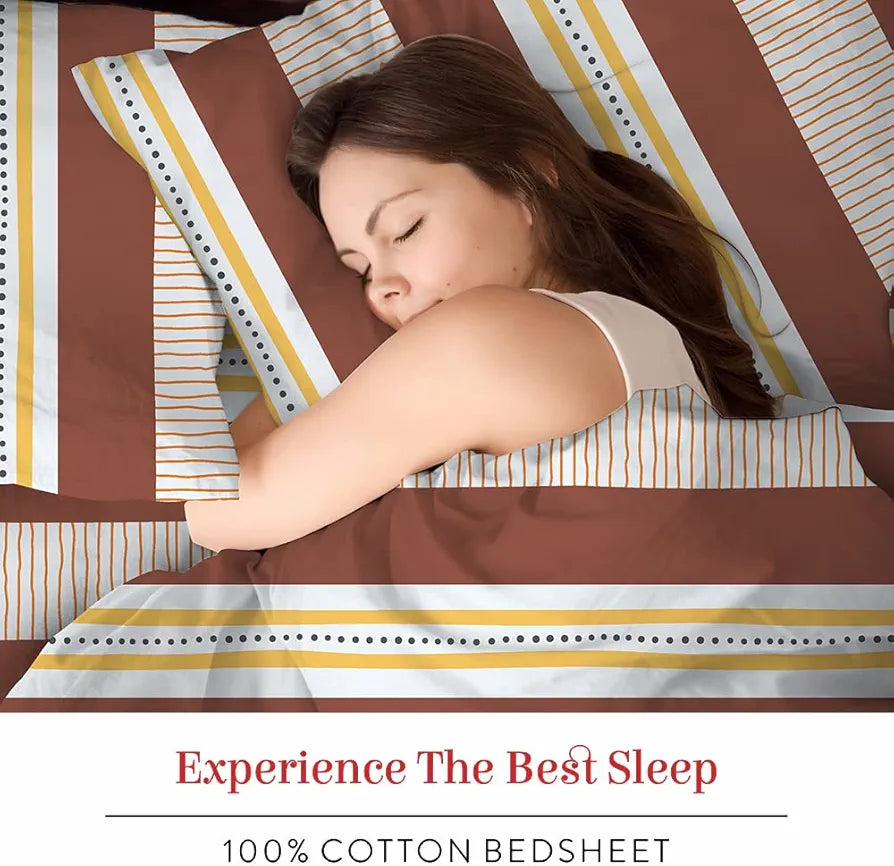 Layers Tuscany 100% Cotton Bedsheet Set for All Seasons - Lightweight, Moisture Absorbent, Machine Washable & Easy to Care - Gift for Housewarming & More - 104 TC - Queen Size 