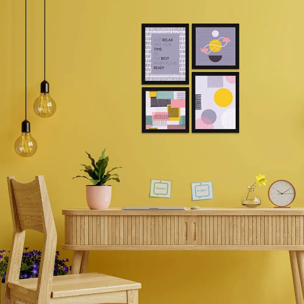 ArtX Paper Geometric Abstract Big Wall Art Frame Painting, Multicolor, Contemporary, 2 sets of 10 X 10 inches & 2 sets of 13 x 10 inches, 23 X 20 inches Combined, Set of 4