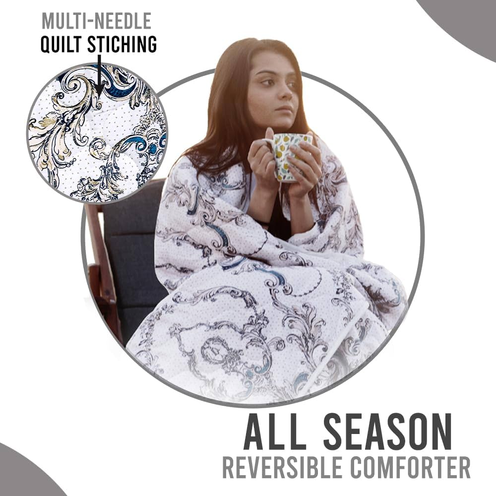 Divine Casa Microfibre Mild Winter 120 GSM Printed Reversible Single Bed Size Quilt Comforter Blanket - 