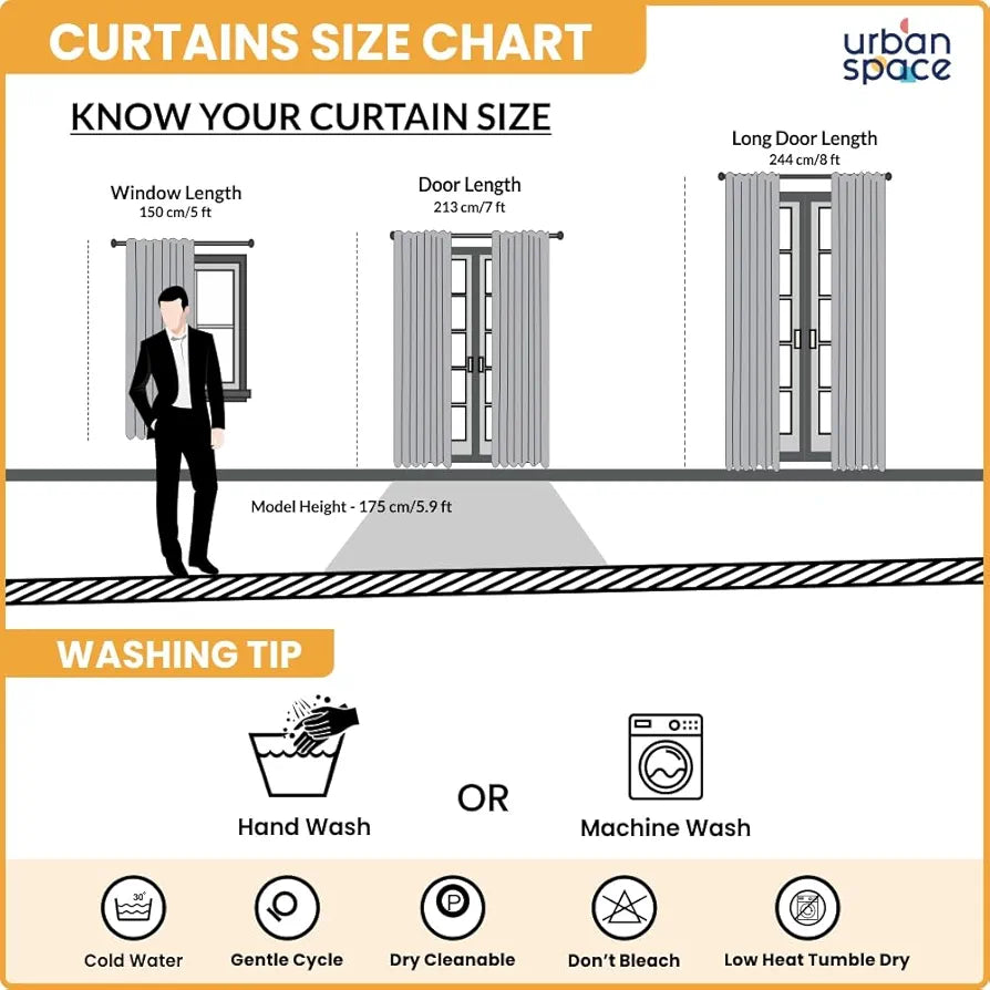 Urban Space Blackout Opaque Curtains 7 Ft Set Of 2 For Door,Digital Printed Curtains With Eyelets,80-85% Room Darkening Curtains For Living Room,Tieback Included