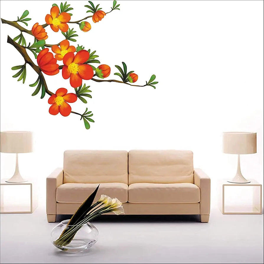 'Floral Branch with Realistic Flowers' PVC Vinyl Wall Sticker 
