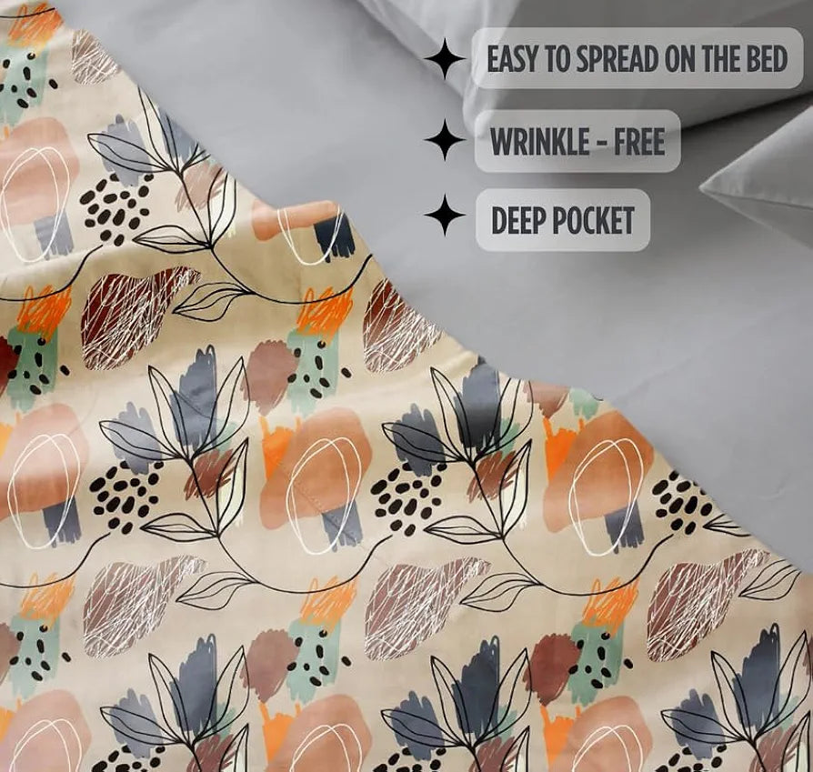 Floral Printed Cotton Feel Double Bedsheet with 2 Pillow Covers |200 Tc Soft, Breathable & Wrinkle-Free| Premium Printed Bedsheet for Home Bedroom 
