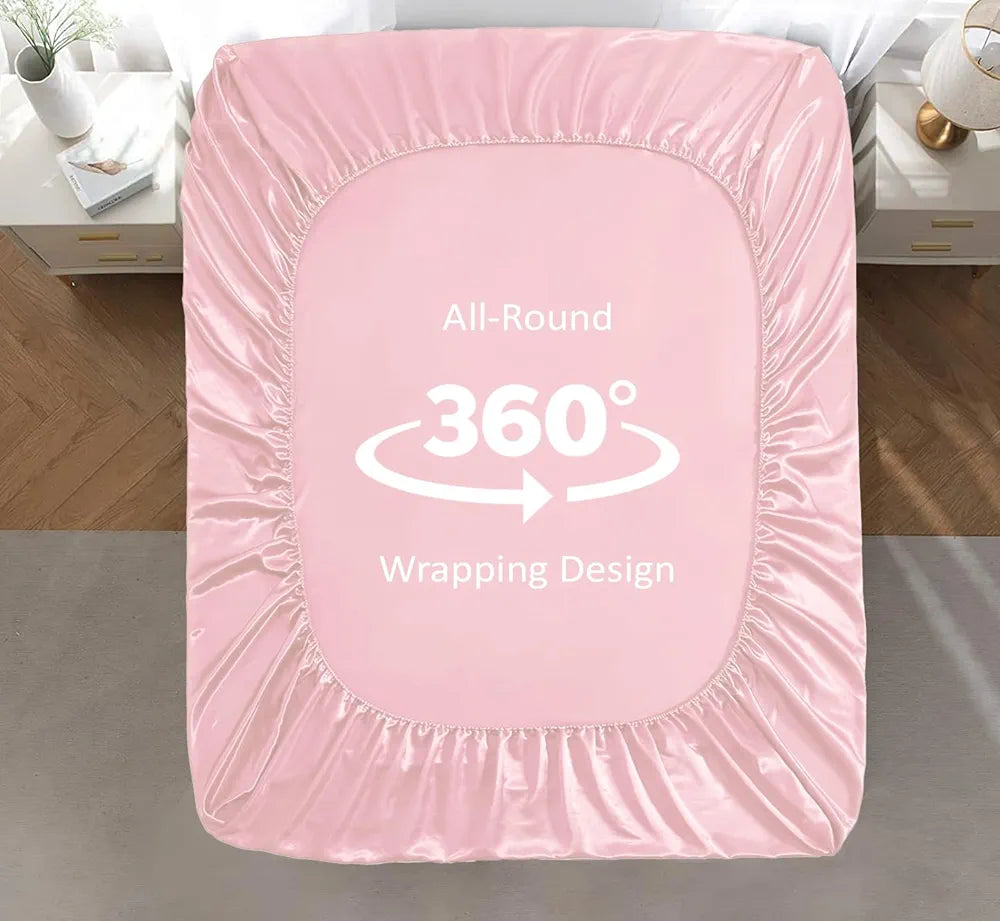 Cloth Fusion Satin Elastic Fitted Bedsheet for Double Bed King Size, Luxury Elastic Bedsheets for King Size Bed with 2 Pillow Covers | H603 | 280 TC