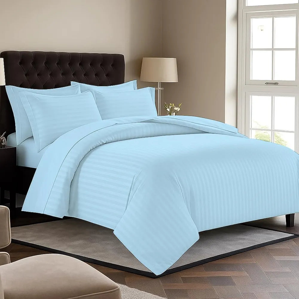 Trance Home Linen Zippered 100% Cotton 200 TC Satin Stripe Queen Duvet Cover Quilt Cover Razai Comforter Cover with 2 Pillow Covers 