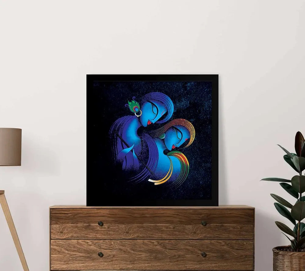ArtX Radha Krishna Eternal Love Abstract Big Canvas Painting For Living Room With Frame, Multicolour, Square, 24.0 x 24.0 inch, 2x2 Feet, Set Of 1