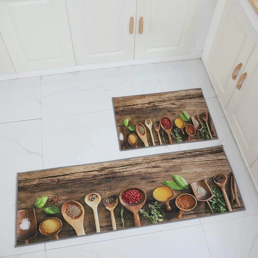 ishro home Kitchen mats for Floor Anti Slip Waterproof | Set of 2 Pcs| Non-Skid, Soft Absorbent Rugs for Kitchen, Laundry, and Hallway|137x45cm, 45x71cm| 4mm Thickness