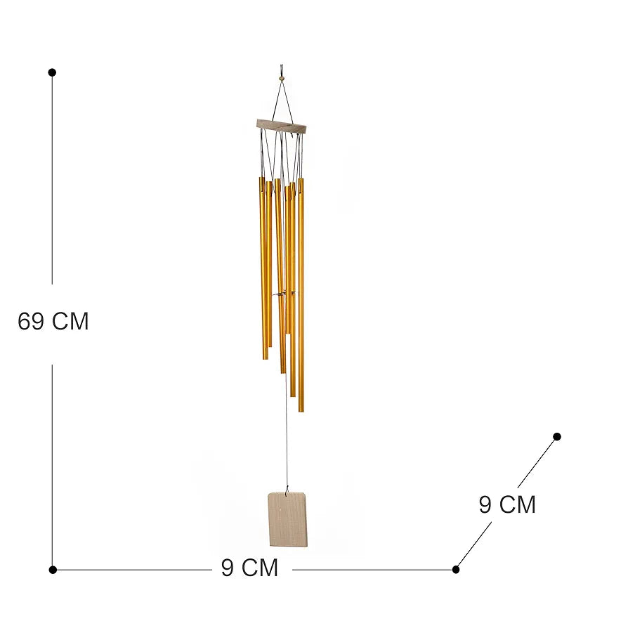 Tej Gifts Feng Shui Metal Wind Chime with 6 Golden Pipes – Positive Energy Good Luck Chime for Home, Balcony & Garden – Decorative Indoor/Outdoor Hanging Bell