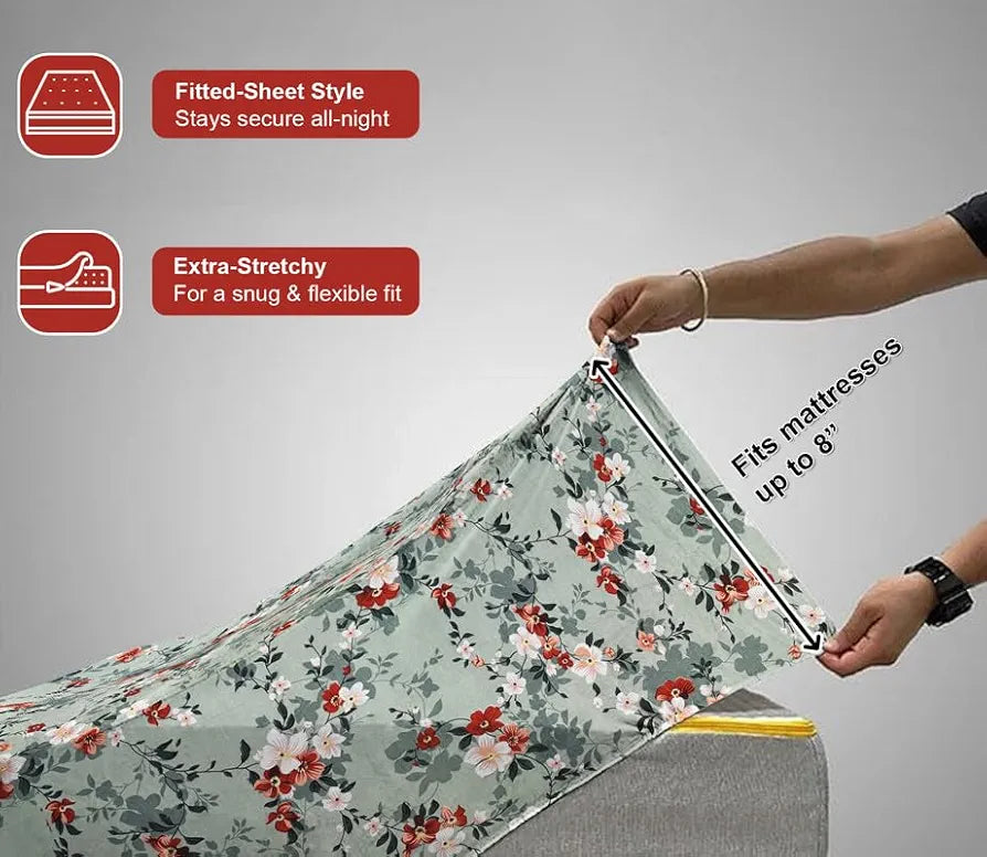 Waterproof Fitted Bedsheet for King Size 78x72+10 inch | Leakproof, Noiseless, Skin-Friendly | Elastic Bed Sheet with 2 Pillow Covers | Dustproof & Breathable -Grey & White