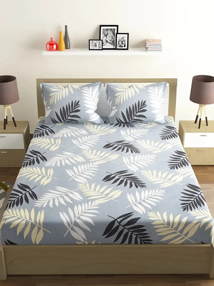 Glace Cotton Double Bedsheet || 300 TC Premium Collection Design Print Bedsheet with 2 Pillow Covers Grey