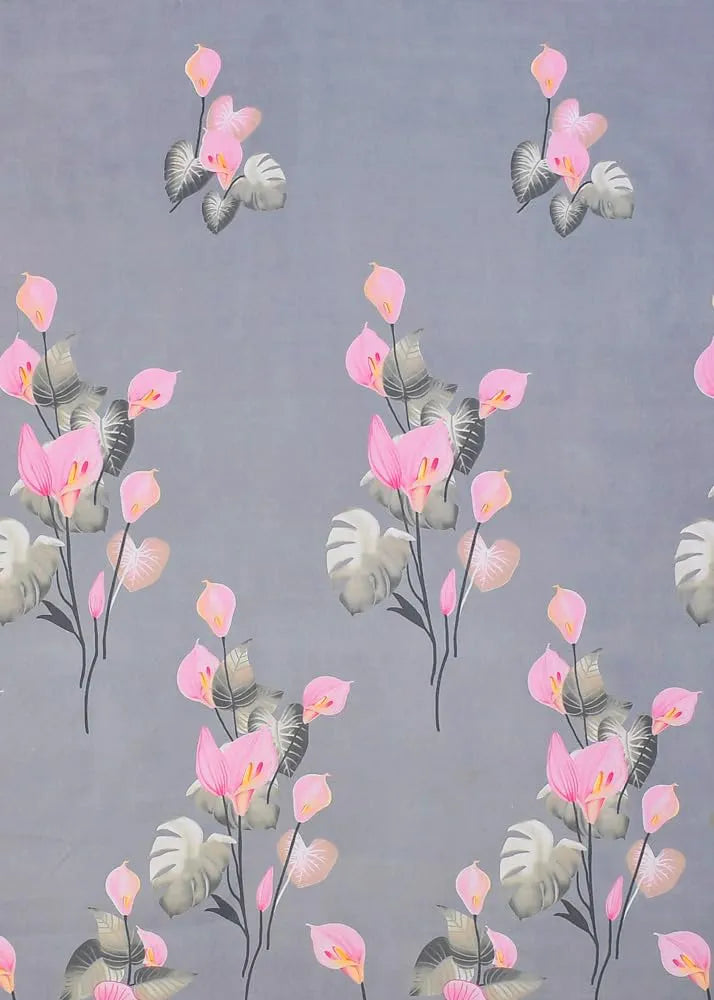 Premium Cotton Elastic Fitted Bedsheets with 2 King Size Pillow Covers Double Bed with All Around Elastic Supersoft Size - 72 x 78 +10 inches Flower Print Pink and Grey 200 tc - 220 tc