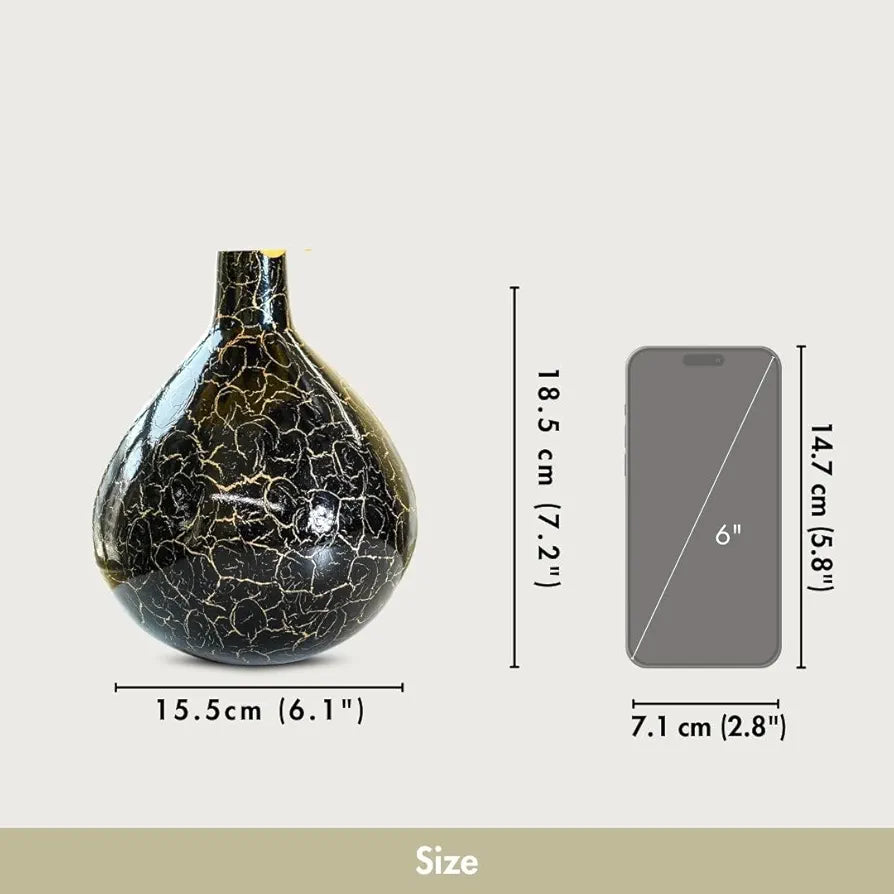 Behoma Metal Flower Vase for Home Decor Bedroom Living Room Office Wedding | Table Decorative Item for Festivals Birthday Crackle Finish Tall Vase 