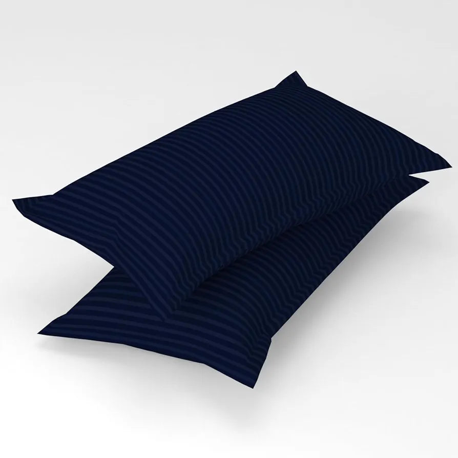Homefab India 160 TC Stripe Glace Cotton Double BedSheet with 2 Pillow Covers -  - Navy Blue
