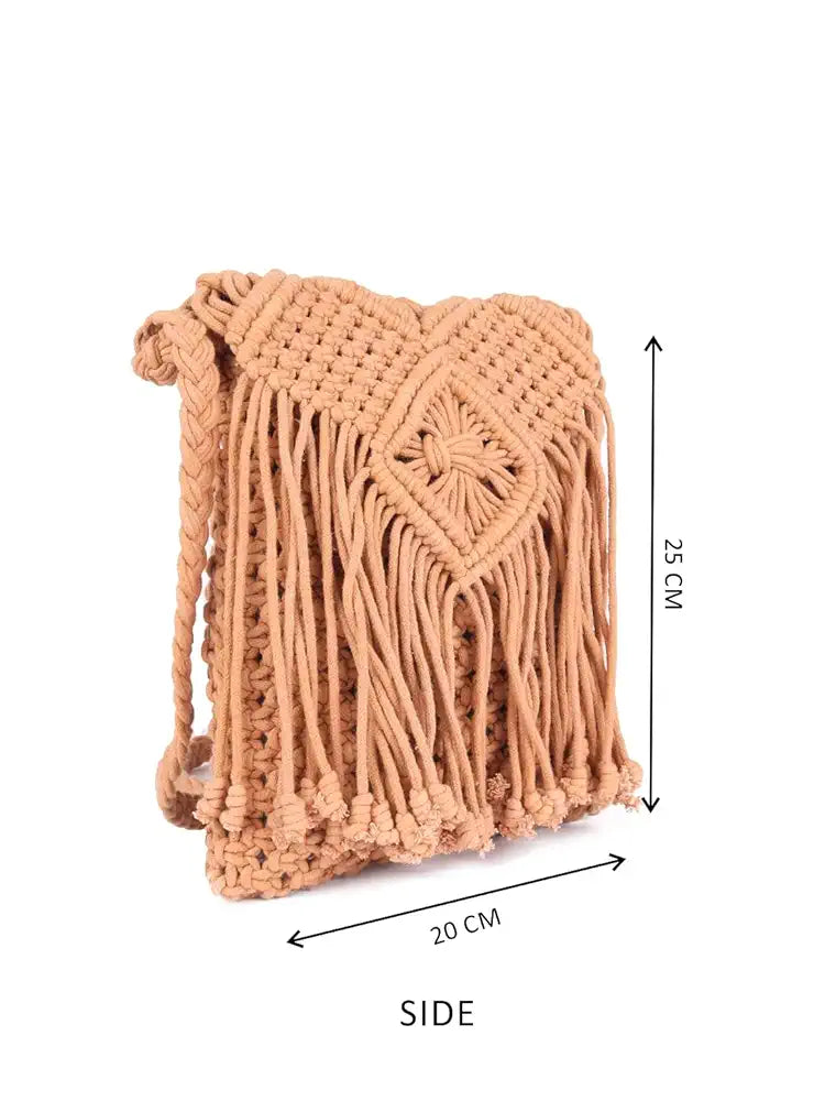 ASTRID Handmade Macrame Flap Over Sling Bag For Girls And Women