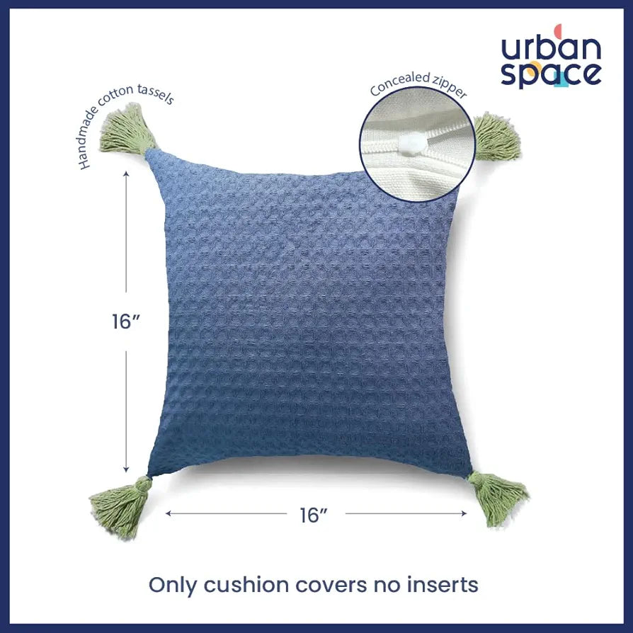 Urban Space Waffle Cotton Cushion Cover Set of 2, 16 inch x 16 inch Cushion Covers for Sofa, Bedroom, Living Room 