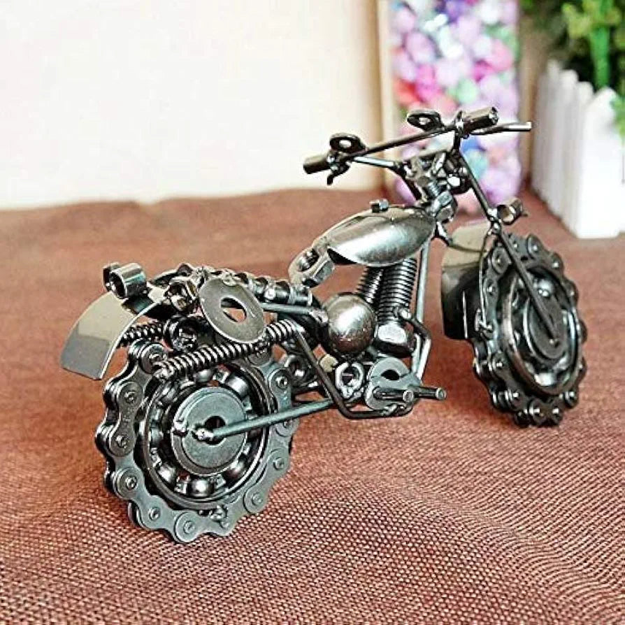 CrazyCrafts Metal Motor Bike Miniature Showpiece, Large, Silver,H-12.5Cm