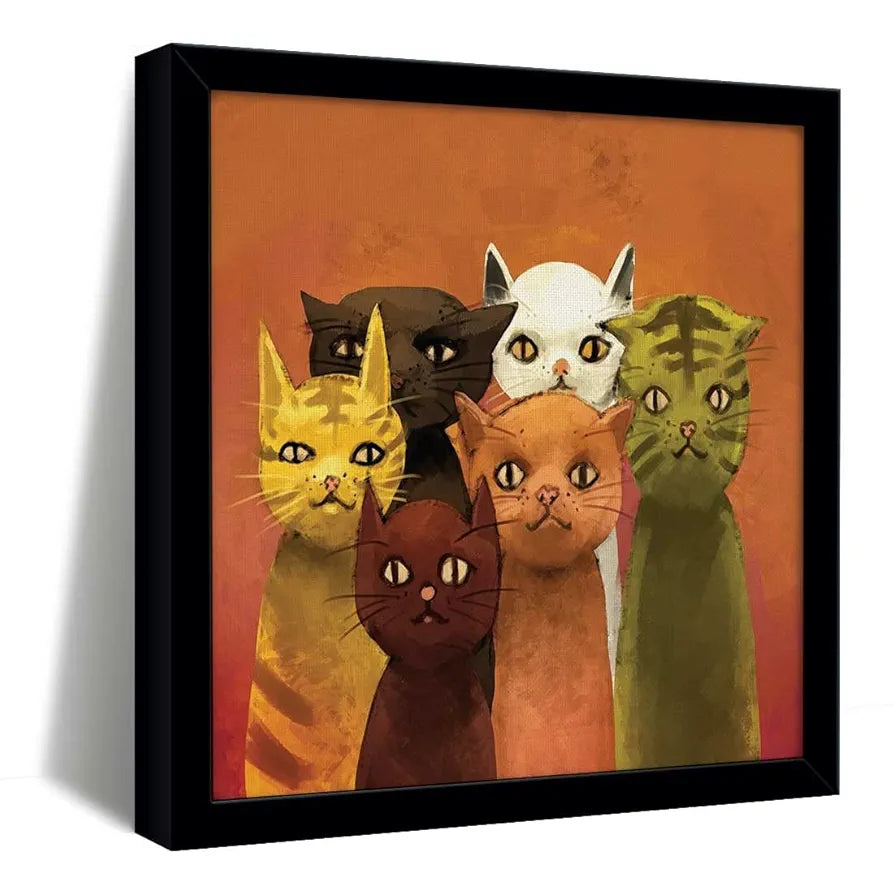 ArtX Group Cat Family Big Canvas Painting For Bedroom and Living Room With Frame, Multicolour, Square, 24.0 x 24.0 inch, 2x2 Feet, Set Of 1