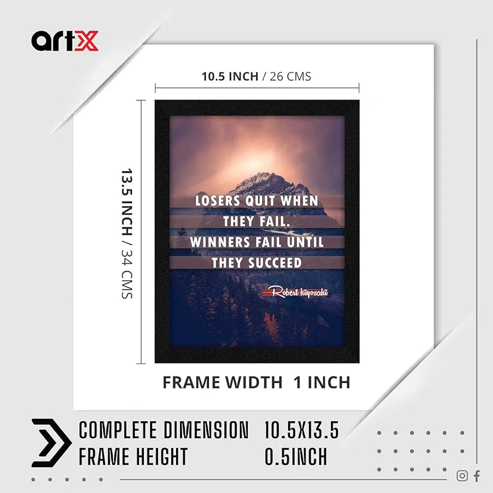 ArtX Paper Motivational Inspirational Quotes, Losers Quit Framed Wall Art Painting, Multicolor, Abstract, 10 X 13 inches, Set of 1