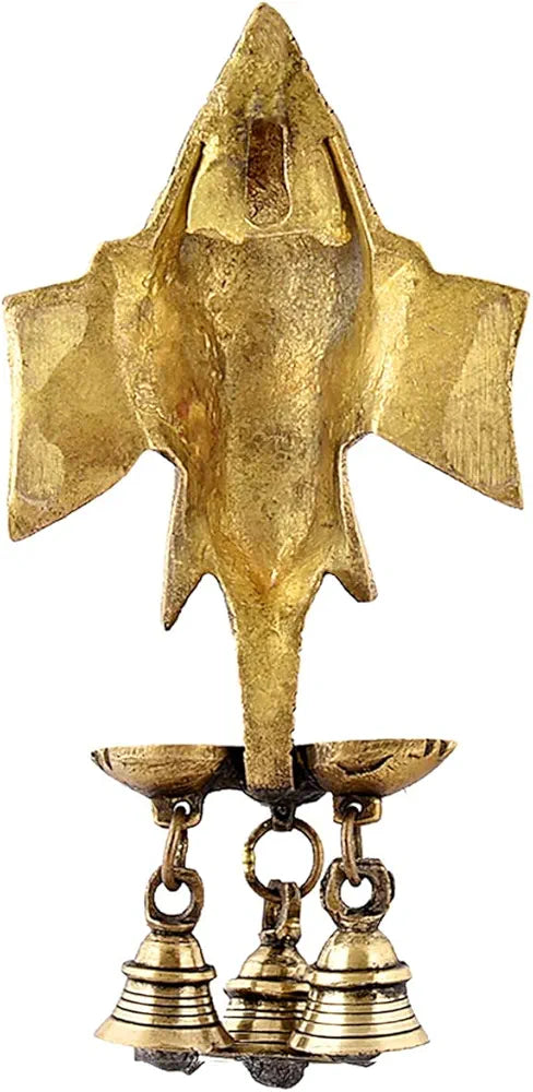 UAPAN Brass Ganesha Wall Hanging Diya Decorative Wall Handing with Deepak Brass Bell for Diwali Temple Decor 