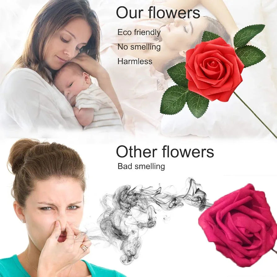 Higfra Artificial Roses Flowers Real Looking Fake Roses Artificial Foam Roses Decoration DIY Bouquets Centerpieces, Arrangements Party Baby Shower Home Decorations - Pink