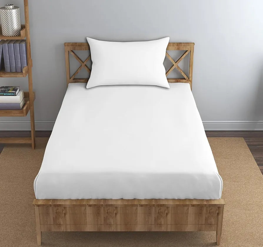 Trance Home Linen Premium 300 TC Pure 100% Cotton Single Size Fitted Bedsheet with 1 Pillow Cover 