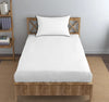 Trance Home Linen Premium 300 TC Pure 100% Cotton Single Size Fitted Bedsheet with 1 Pillow Cover Colour White Plain