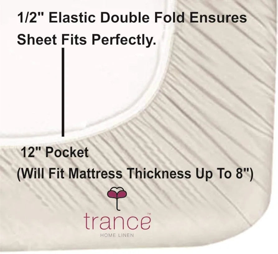 Trance Home Linen 180TC 100% Cotton Double Bed Size Elastic Fitted Bedsheet | Printed Bedsheet for Double Size | Cotton Double Bedsheet | Fitted Bed with 2 Pillow Covers 