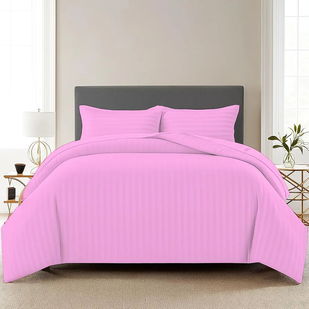 Trance Home Linen Zippered 100% Cotton 200 TC Satin Stripe Queen Duvet Cover Quilt Cover Razai Comforter Cover with 2 Pillow Covers 