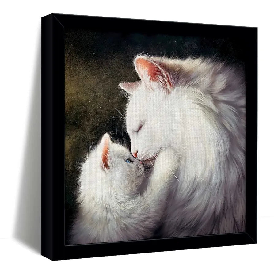 ArtX Mom Cat Family Big Canvas Painting For Bedroom and Living Room With Frame, Multicolour, Square, 24.0 x 24.0 inch, 2x2 Feet, Set Of 1