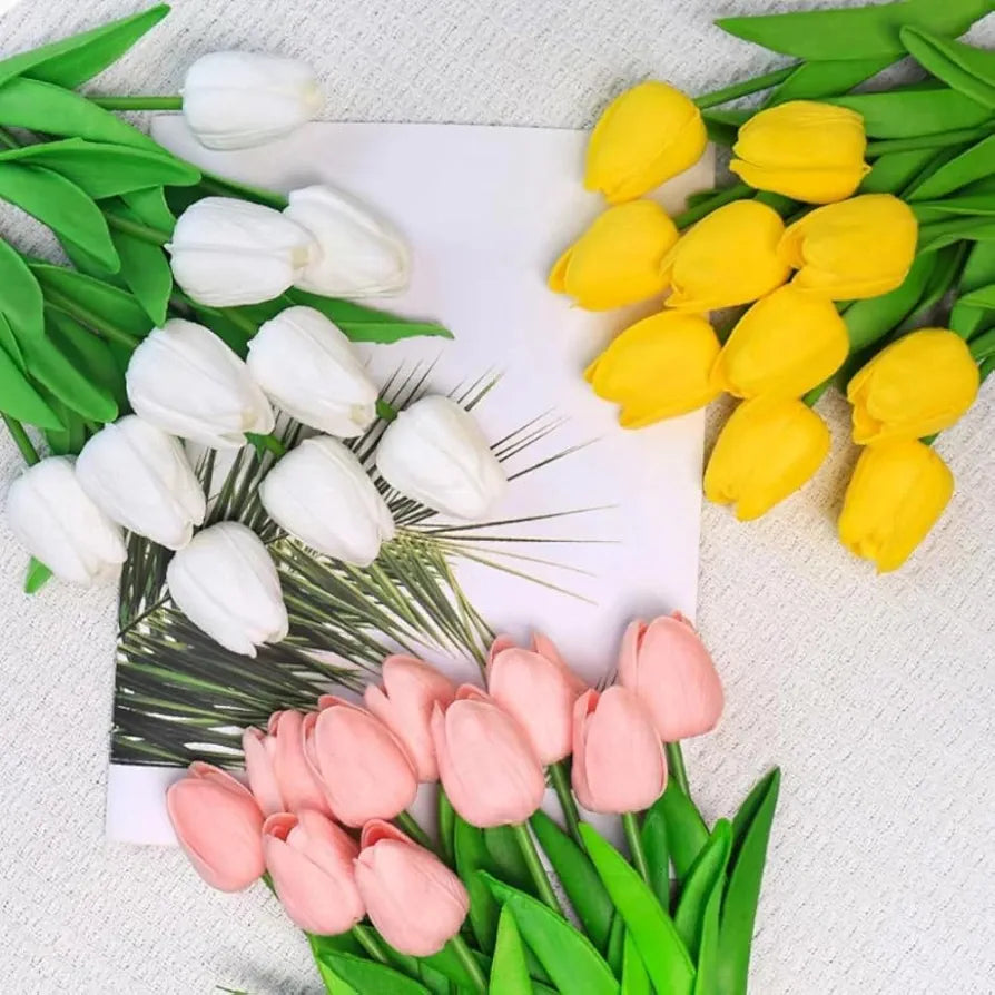SHINE-CO LIGHTING Artificial Tulips 20Pcs Real Touch Fake Tulips PU Flower Arrangement Bouquets for Home Party Decoration 