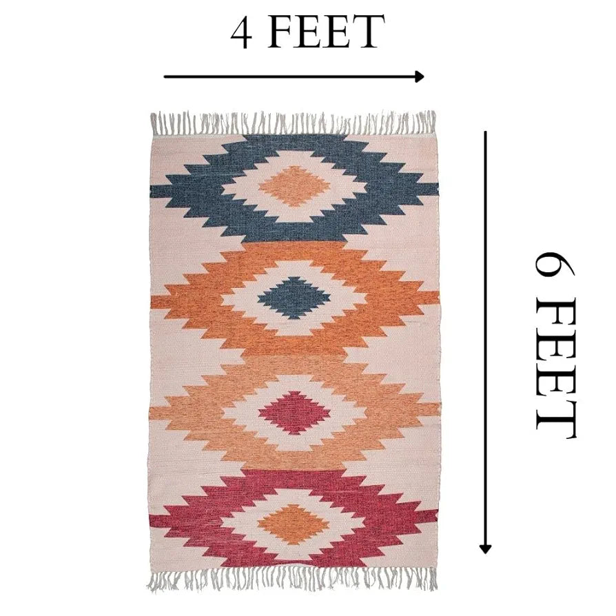 HOMADORN Chindi Handmade Printed Modern Dhurrie/Rugs/Carpet for Living Room/Drawing Room Enhanced Decor for Bedroom 