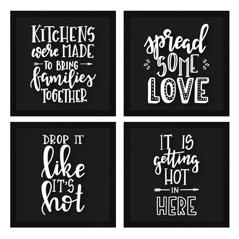 ArtX Kitchen Food Motivational Funny Quotes Framed Paintings Posters, 20 X 20 inches, 10.0 X 10.0 inches Each, Multicolor, Synthetic Wood, Set of 4 