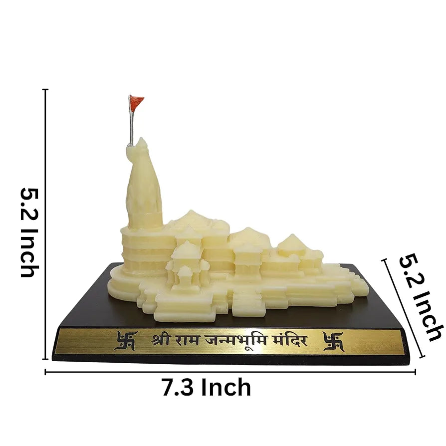 Gold Art India Ram Mandir Ayodhya Ivory Finish - Minature for Gifting, Puja Room, Office Desk, Home Decor 