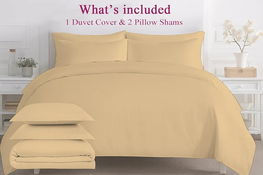 Trance Home Linen Zippered 100% Cotton 200TC Satin Stripe King Size Duvet Cover Quilt Cover Blanket Cover Razai Comforter Cover with 2 Pillow Covers 