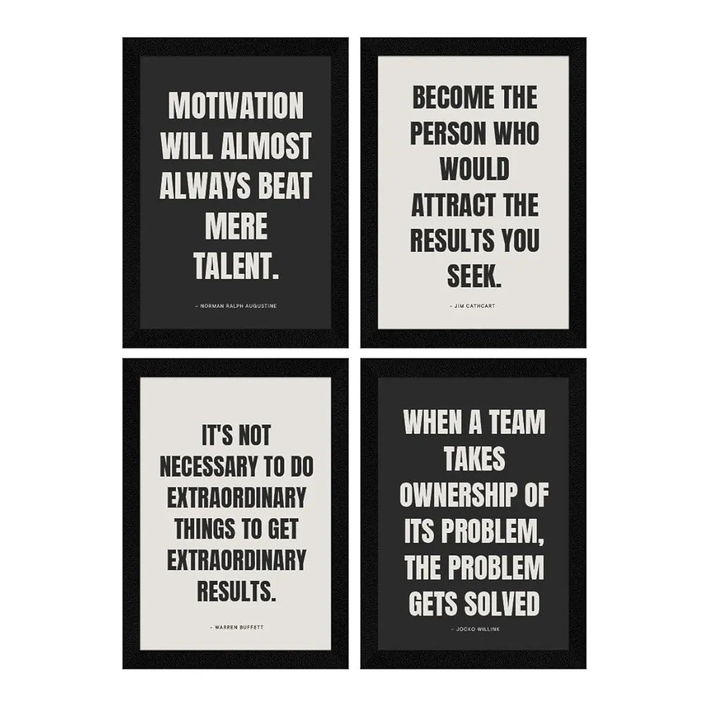 ArtX Paper Business Sales & Marketing Motivational Quotes Wall Frames, Inspiring Quotes For Home, Office and Study Room Decor, Multicolor Framed Posters, A4, Set of 4