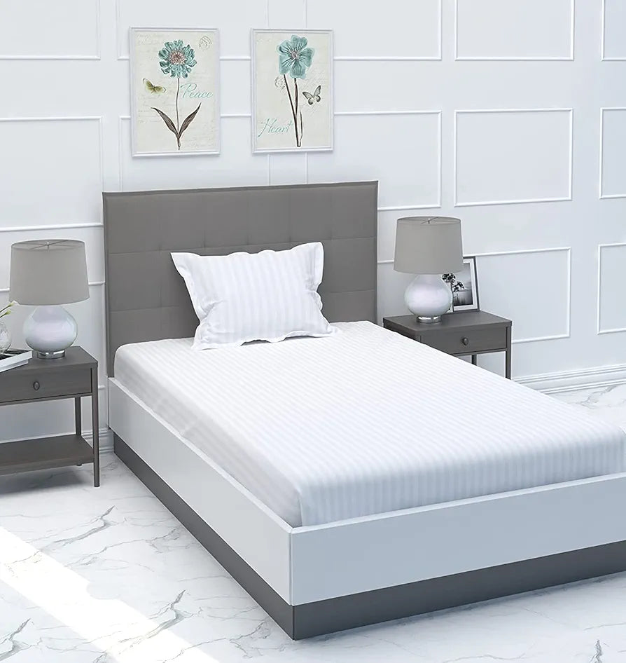 Microfiber Flat Single Bed Bedsheet| Plain Striped Cotton Bedsheet with 1 Pillow Cover for Queen Size Bed| Supersoft 340 TC| Breathable| Wrinklefree| 